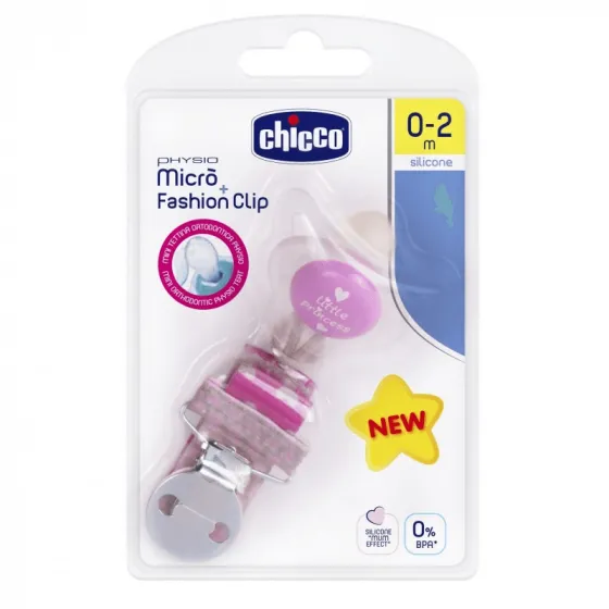 Chicco Pack Physio Micro Chupeta Silicone + Fashion Clip Menina 0-2 1 Chupeta + 1 Clip