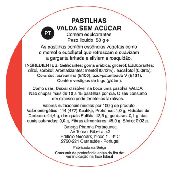 Omega Pharma Valda Pastilhas Mentol sem Açúcar x50