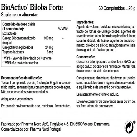 Bioactivo Biloba Forte x60 Comprimidos